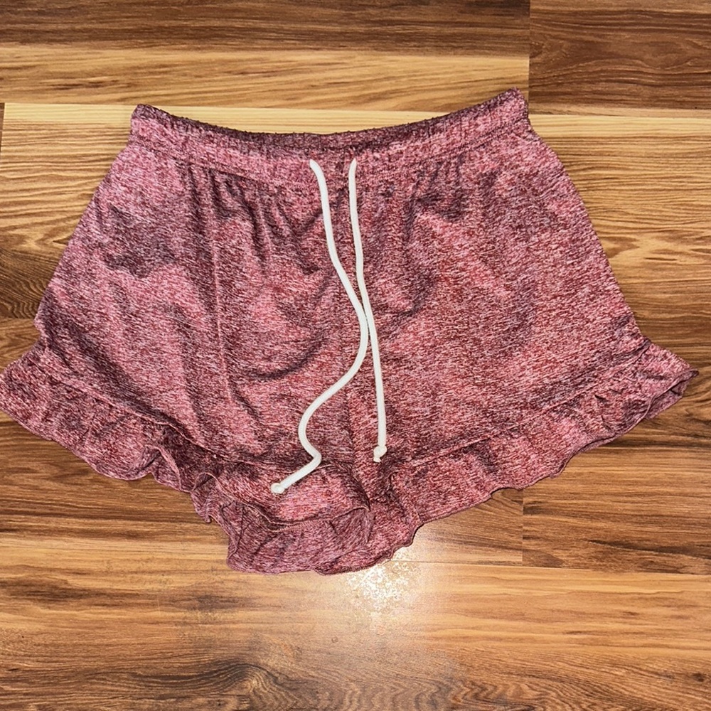 Women's Maroon Ruffle Hem Shorts
